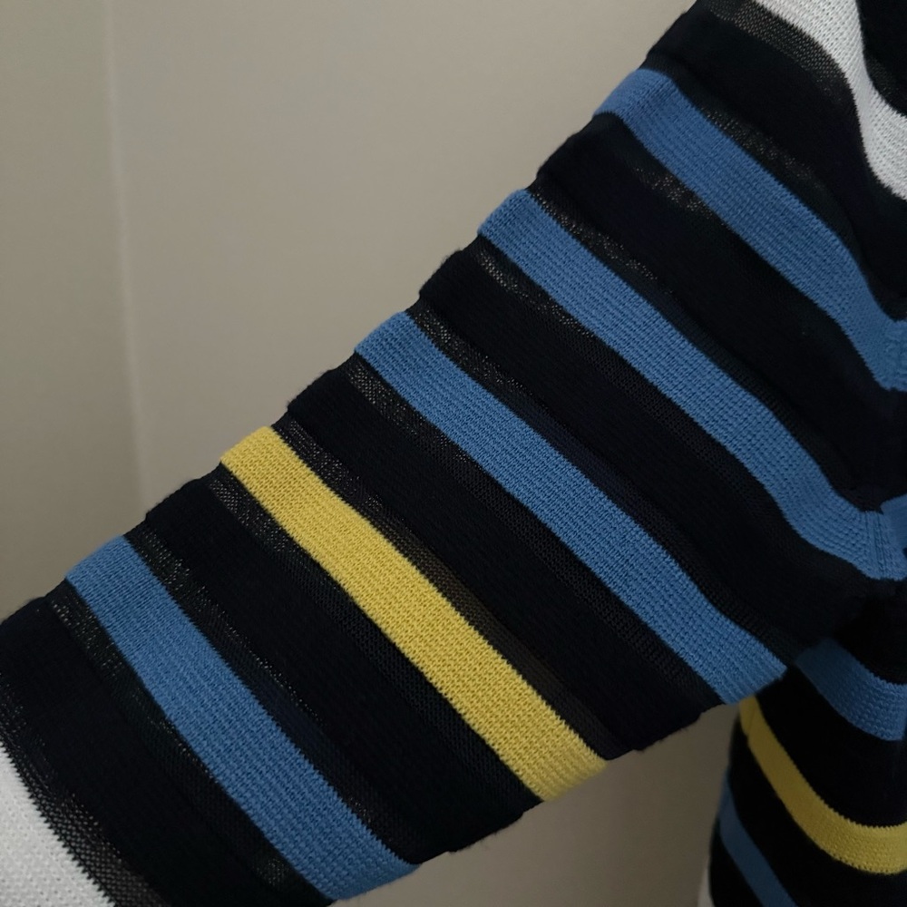 St John Wool Blend Striped Black Blue Yellow Crew Neck Sweater - Picture 8 of 10